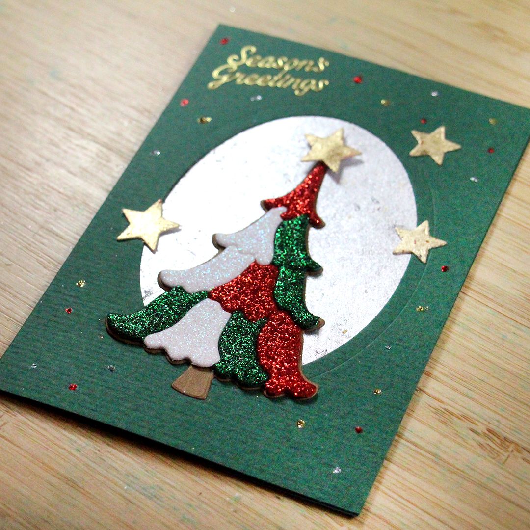 Glittering Patchwork Christmas Tree Card