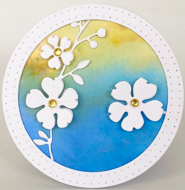 Small round card using the Sue Wilson Dogwood Panel die